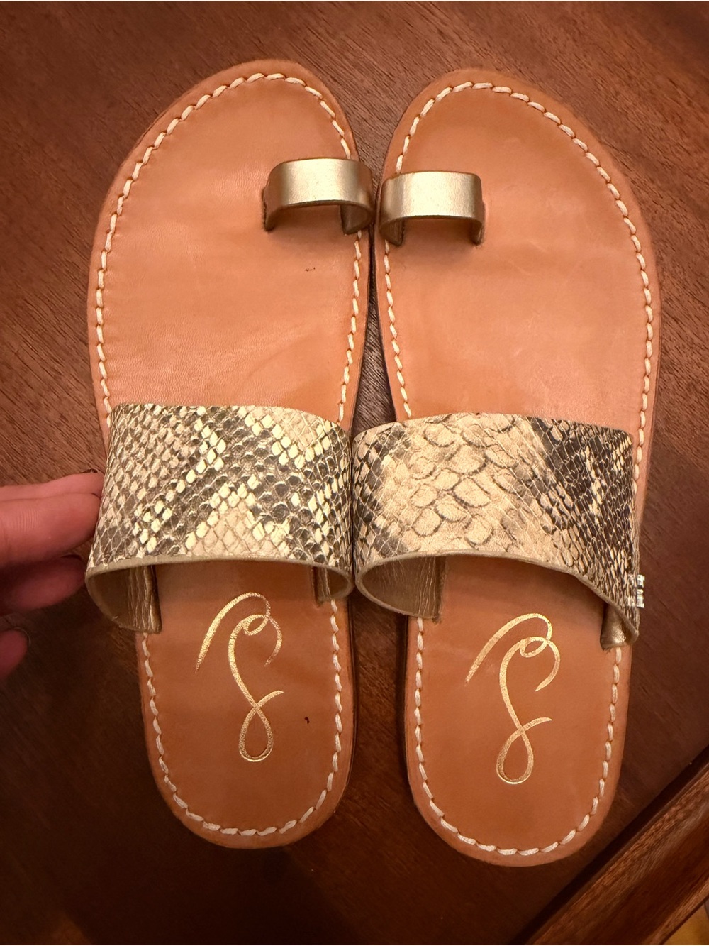 Sam Edelman Gold and Snake-Print Slide Sandals